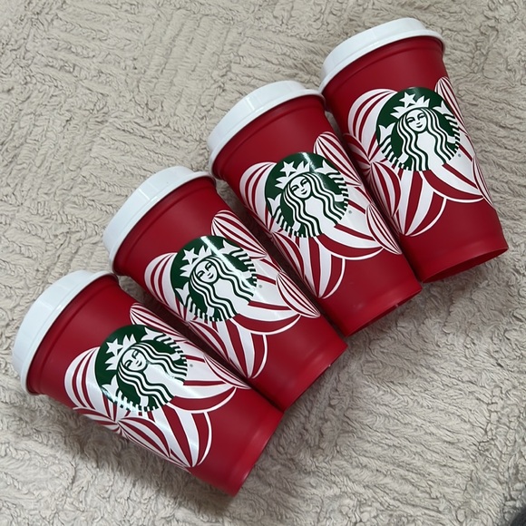 Bundle of 4 2024 Starbucks holiday reusable cups and lids, New condition - Picture 9 of 16